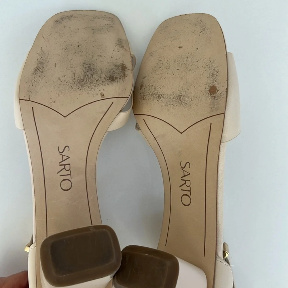 SARTO BY FRANCO SARTO Lusso Ankle Strap Block Heel Sandal Bone Color Size 8
